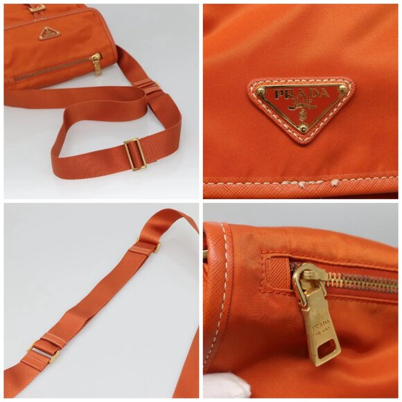 PRADA Shoulder Bag Nylon Orange Gold Auth 123505 - Picture 16 of 16